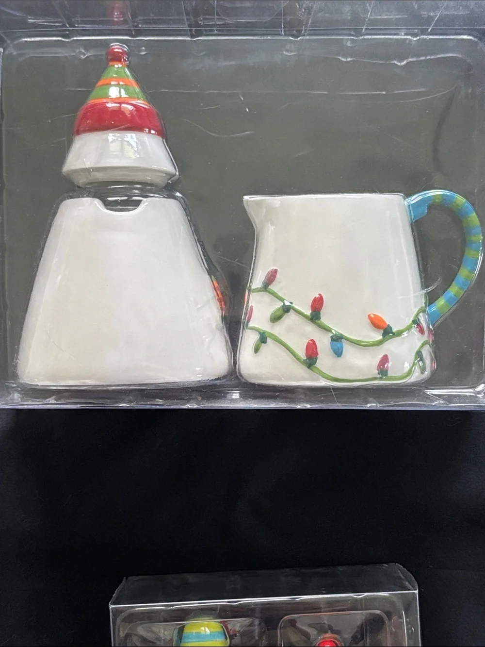 Crate&Barrel Snowman Ceramic Cream & Sugar and Salt & Pepper Shaker Set